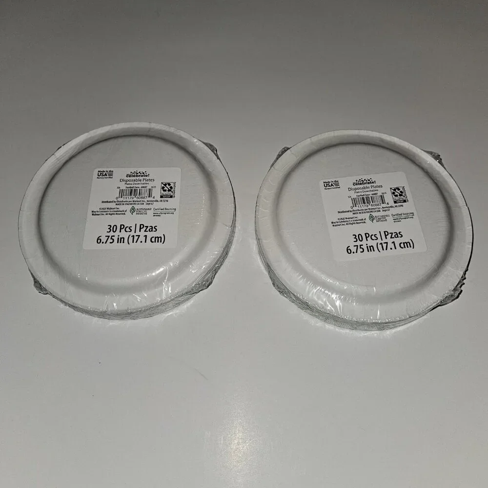 NEW 2 Pkgs Paper Plates Lot (30/pk) Football Touchdown Party Green White 6.75